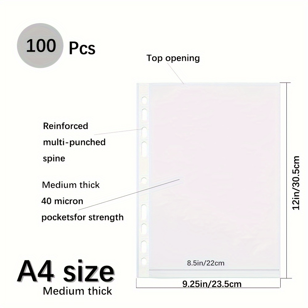 100 Clear Sheet Protectors, 8.5 x 11 Clear Page Protectors for 3 Ring  Binder, Plastic Sheet Sleeves, Top Loading Paper Protector with Reinforced