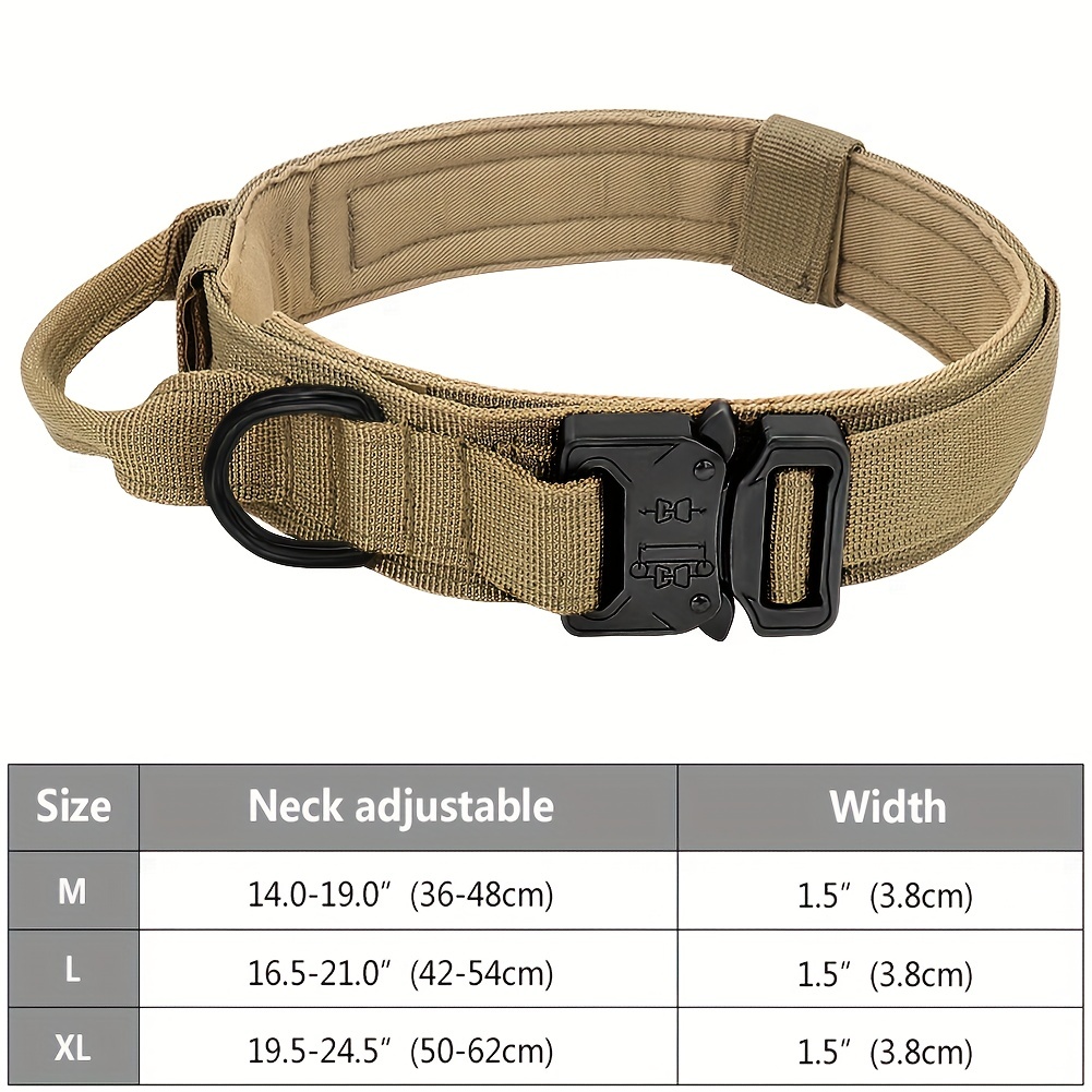 Tactical Dog Collar Military Dog Collar Adjustable Nylon Dog Collar Heavy  Duty Metal Buckle with Handle for Dog Training (Brown,L)