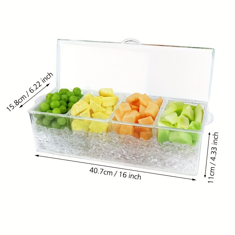 Large Clear Condiment Server Organizer On Ice With Containers And Lid