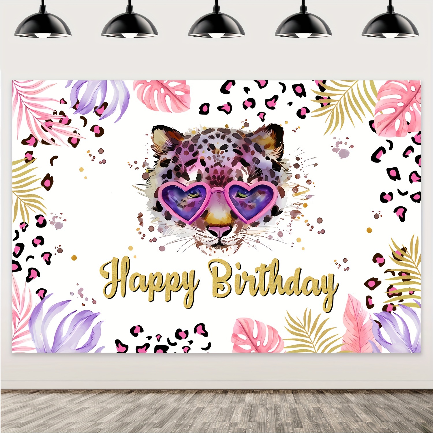 

1pc Pink Cheetah Theme Happy Birthday Background Birthday Party Photography Backdrop For Birthday Party Decoration Supplies