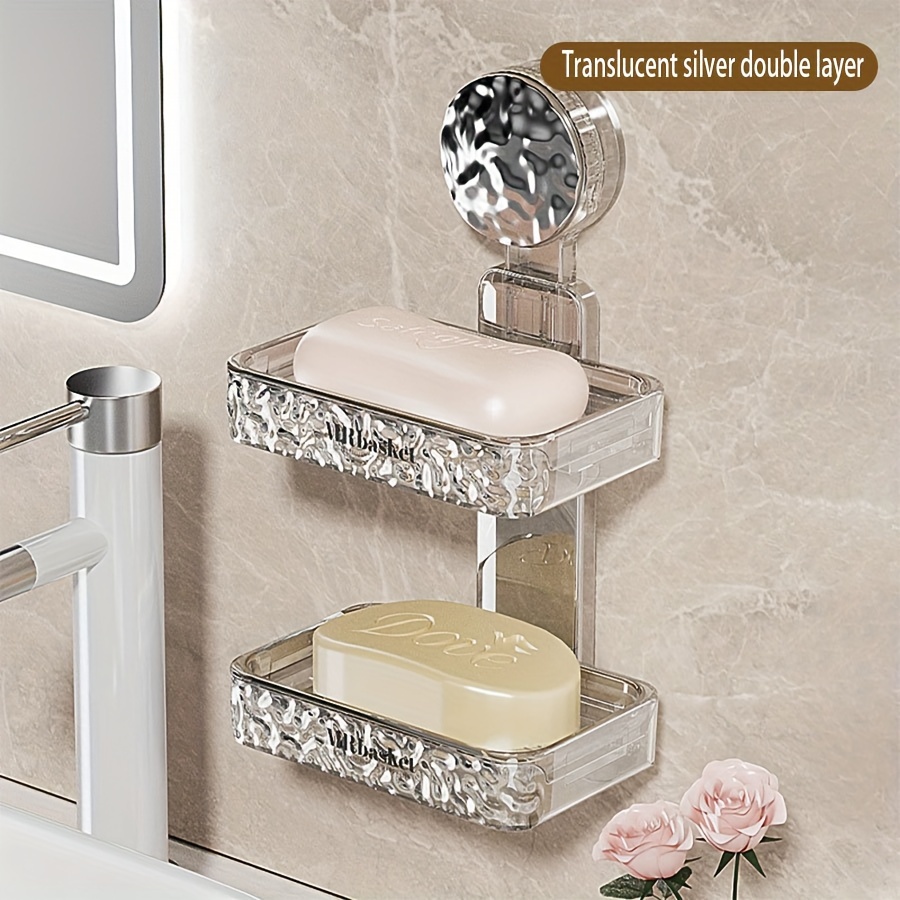 Self Adhesive Wall Mounted Soap Holder Soap Storage Rack Double Layer  Bathroom Soaps Dishes No Drilling Sponge Dish Accessories