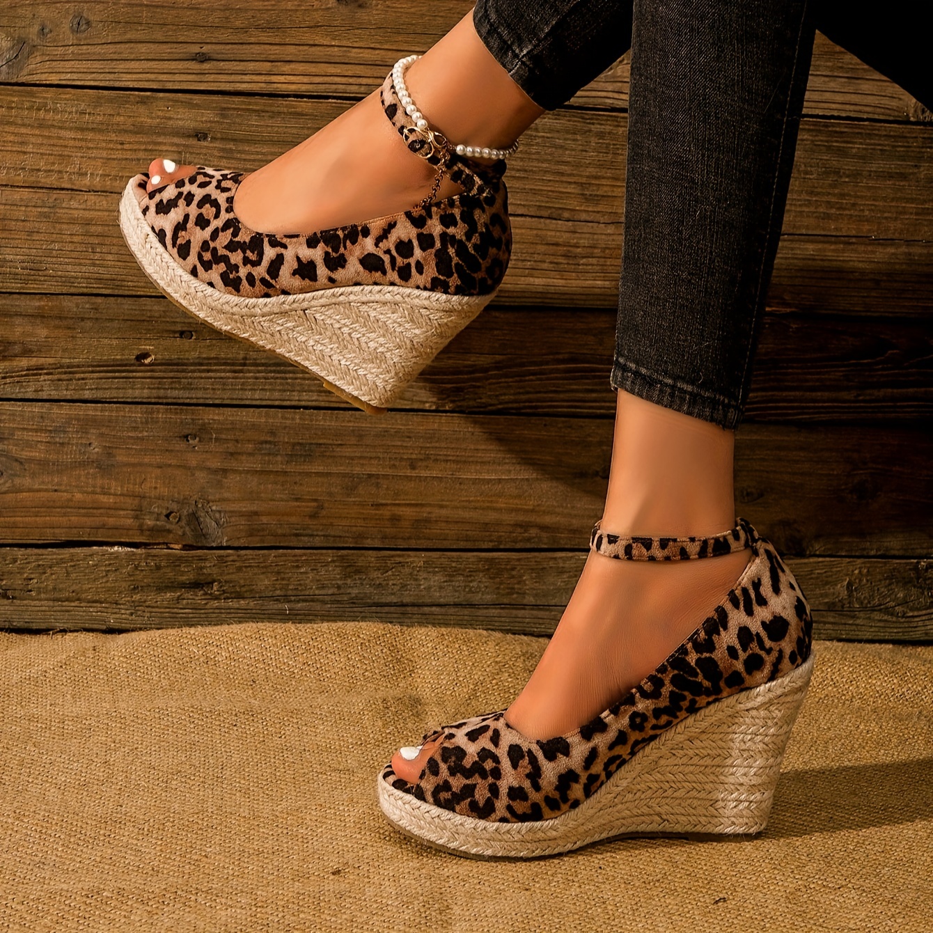 Peep Toe Ankle Strap Wedge Sandals High Heels Comfy Micro Suede