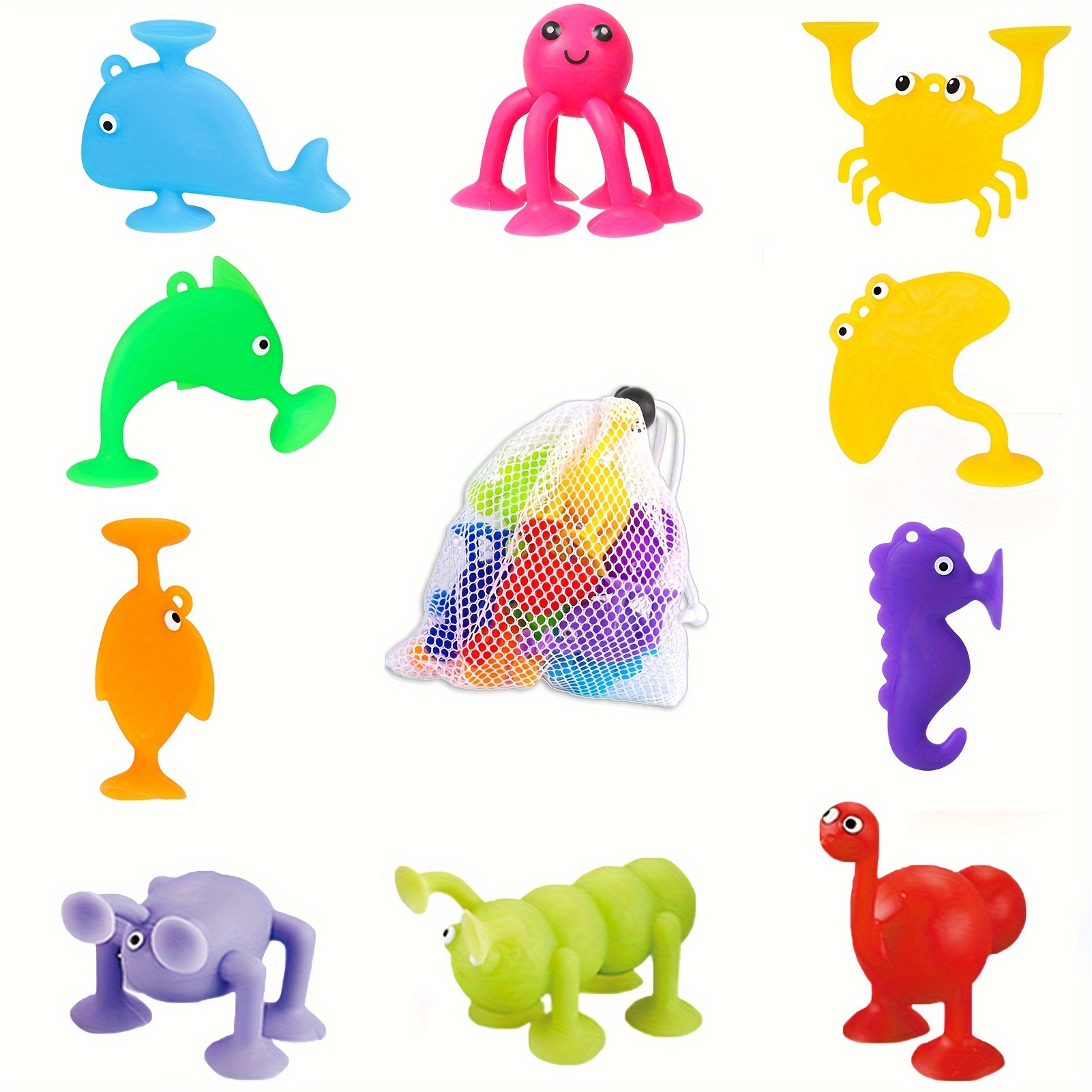 Bath Toys 27 PCS Suction Toys Sensory Toys for Kids Ages 4-8 Boys Girls  Stress Release Toys Travel Toys Suction Cup Toys Silicone