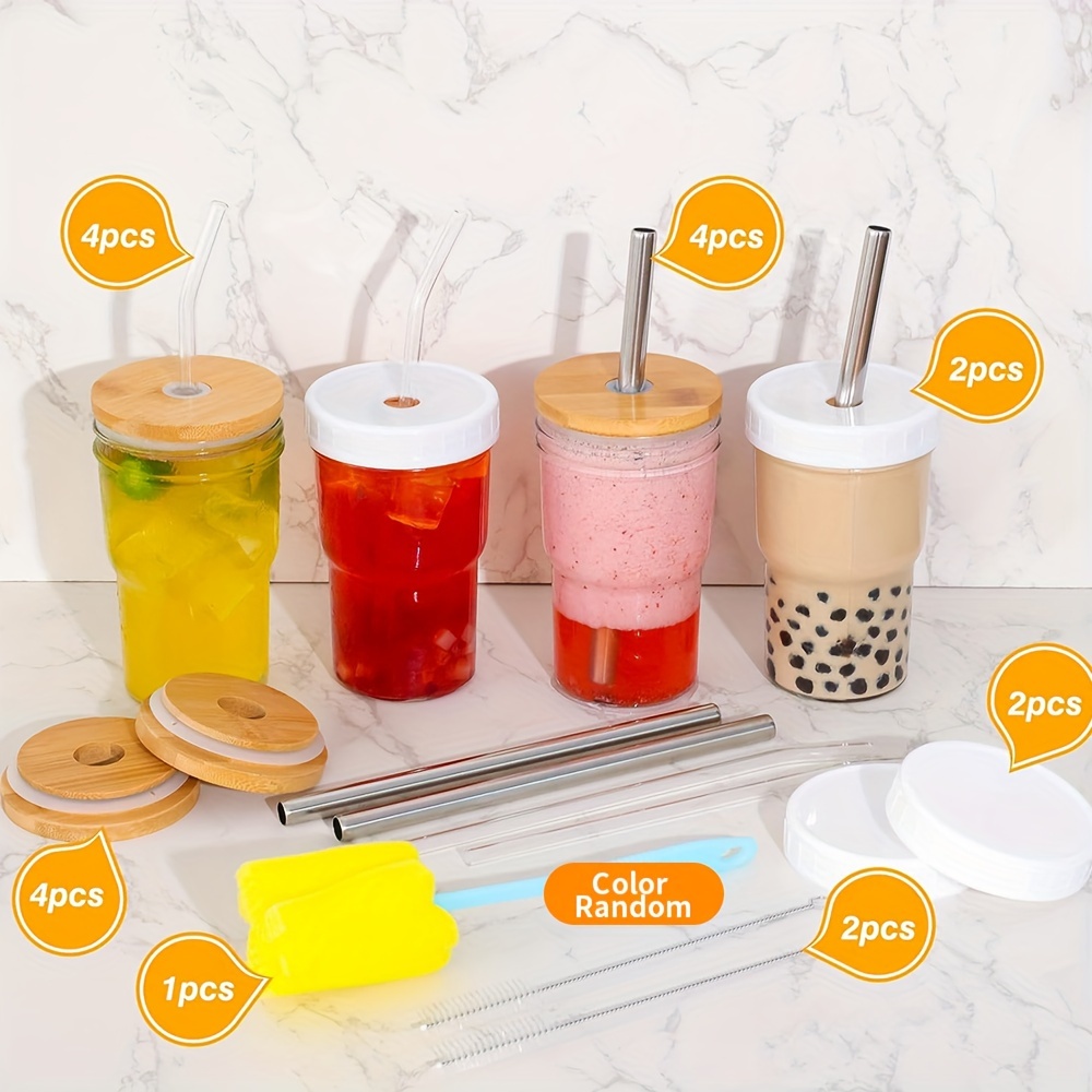 Glass Cups with Lids and Straws, Iced Coffee Cups with Lids, 16oz