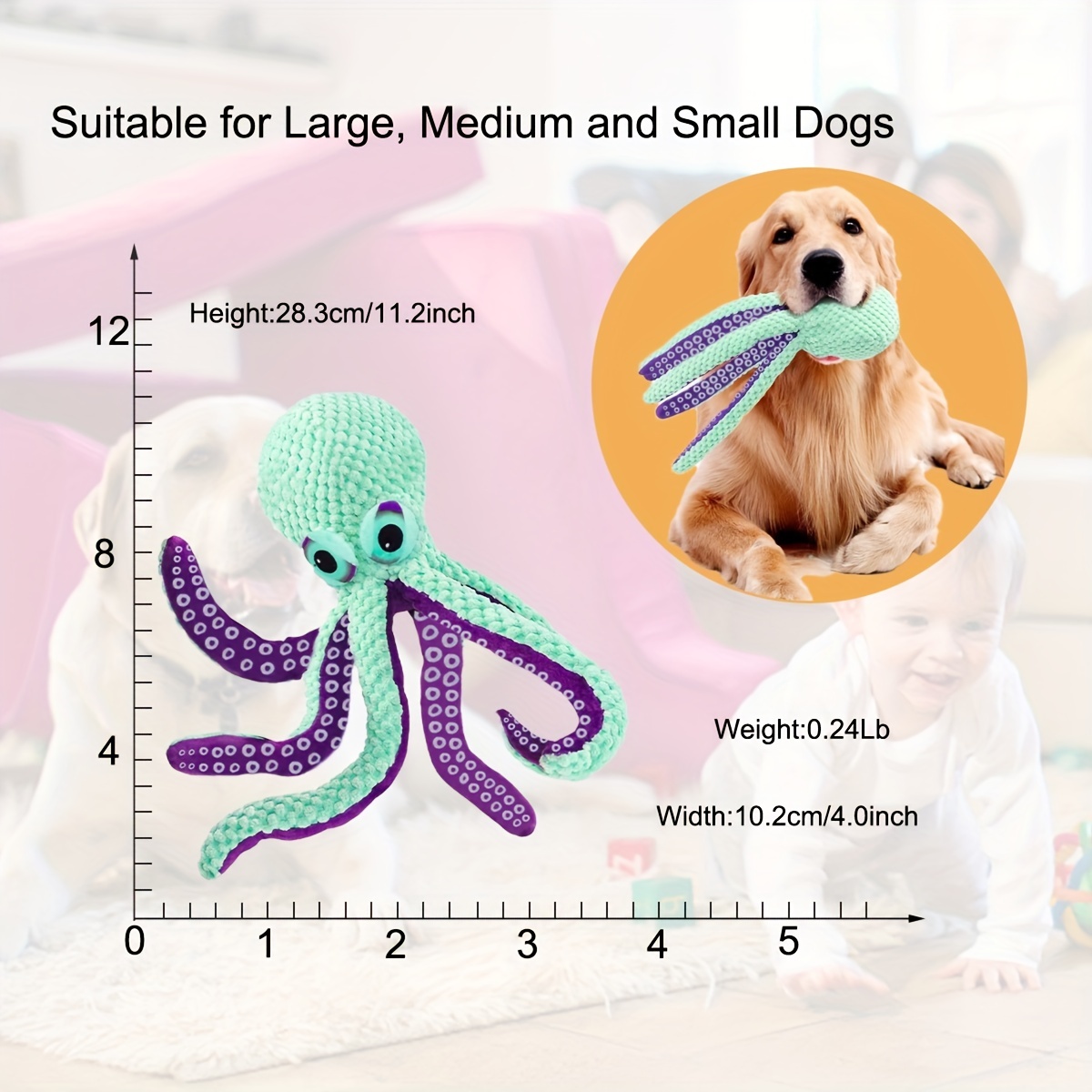 QEEMMY Dog Toys/Squeaky Dog Toys, Octopus Plush Dog Toy, Durable