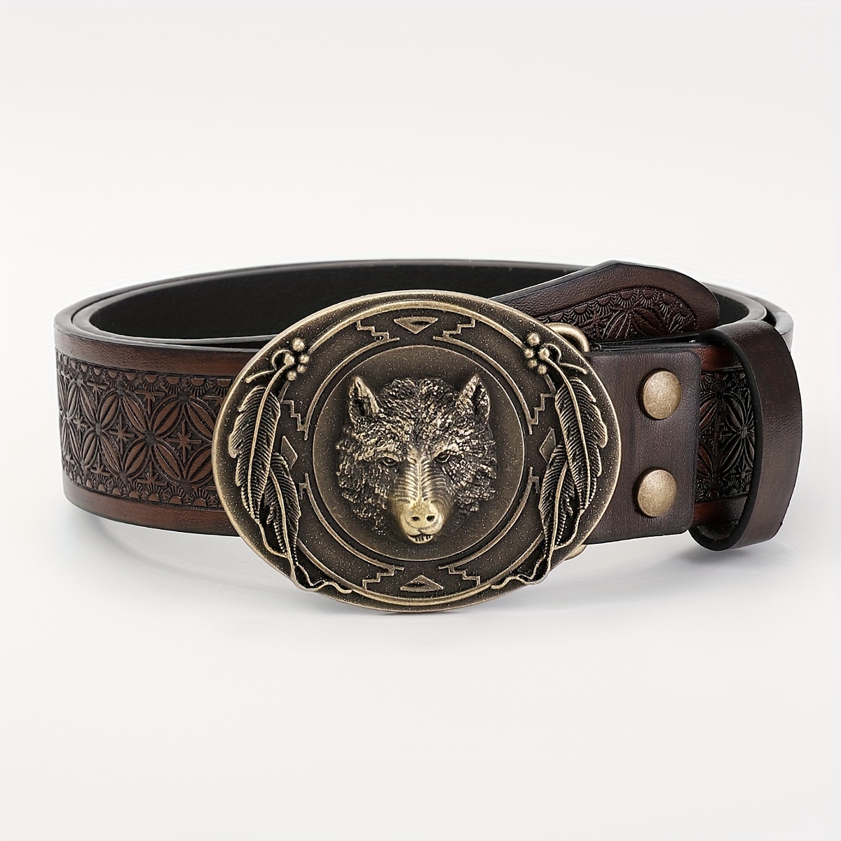 Men's Trendy Business Belt, Western Cowboy Embossed Animals Buckle