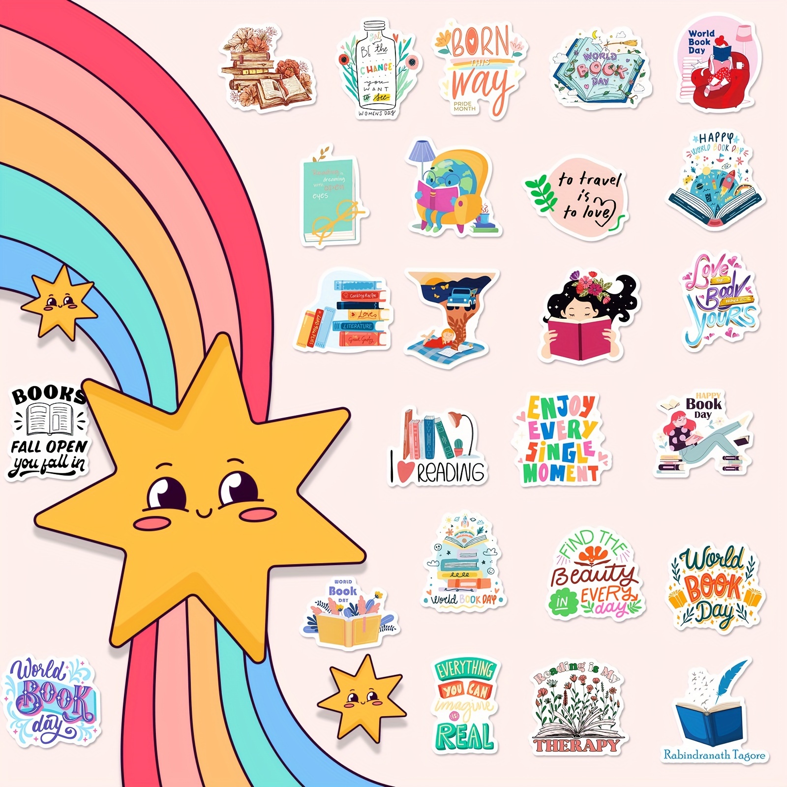 Books Reading Stickers Cartoon Graffiti Decoration Stickers - Temu