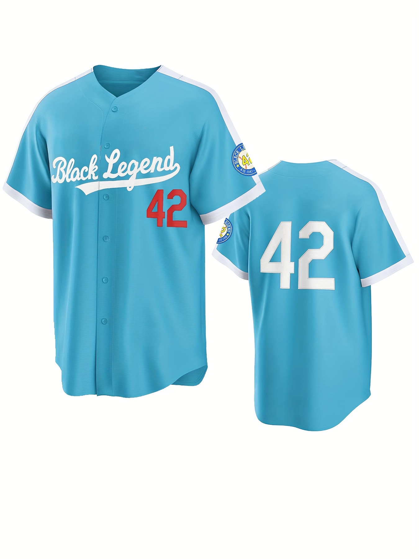 Men's Classic Design #42 Baseball Jersey, Retro Baseball Shirt, Slightly Stretch Breathable Embroidery Button Up Sports Uniform for Training