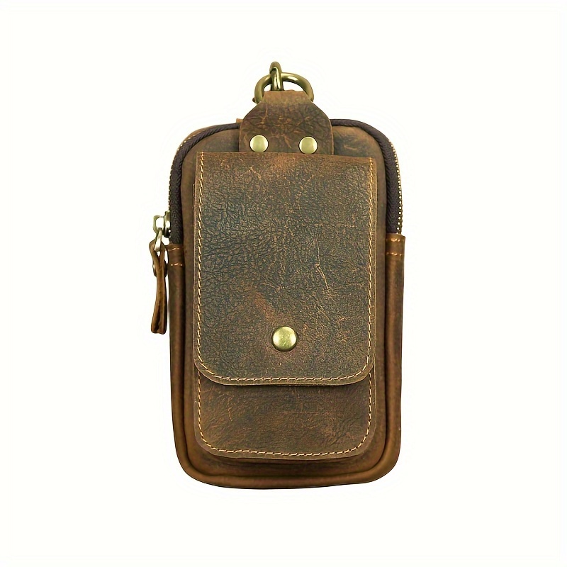 

New Retro Crazy Horse Leather Waist Bag, Cowhide Wearing Belt Hanging Bag, Genuine Leather Multi Functional Phone Hanging Bag