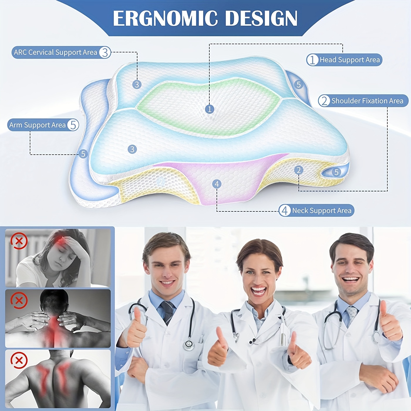 Ergonomic Memory Foam Neck Pillow For Cervical Traction And Pain Relief -  Aligns Spine And Promotes Comfortable Sleep - Temu