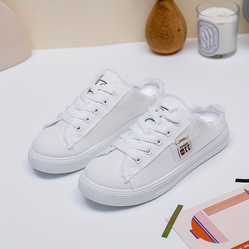 Women's Letter Patched Canvas Mules Sneakers