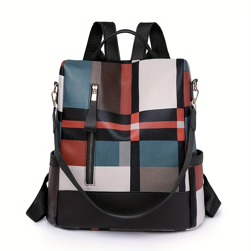 Brown Checkered Convertible Bag