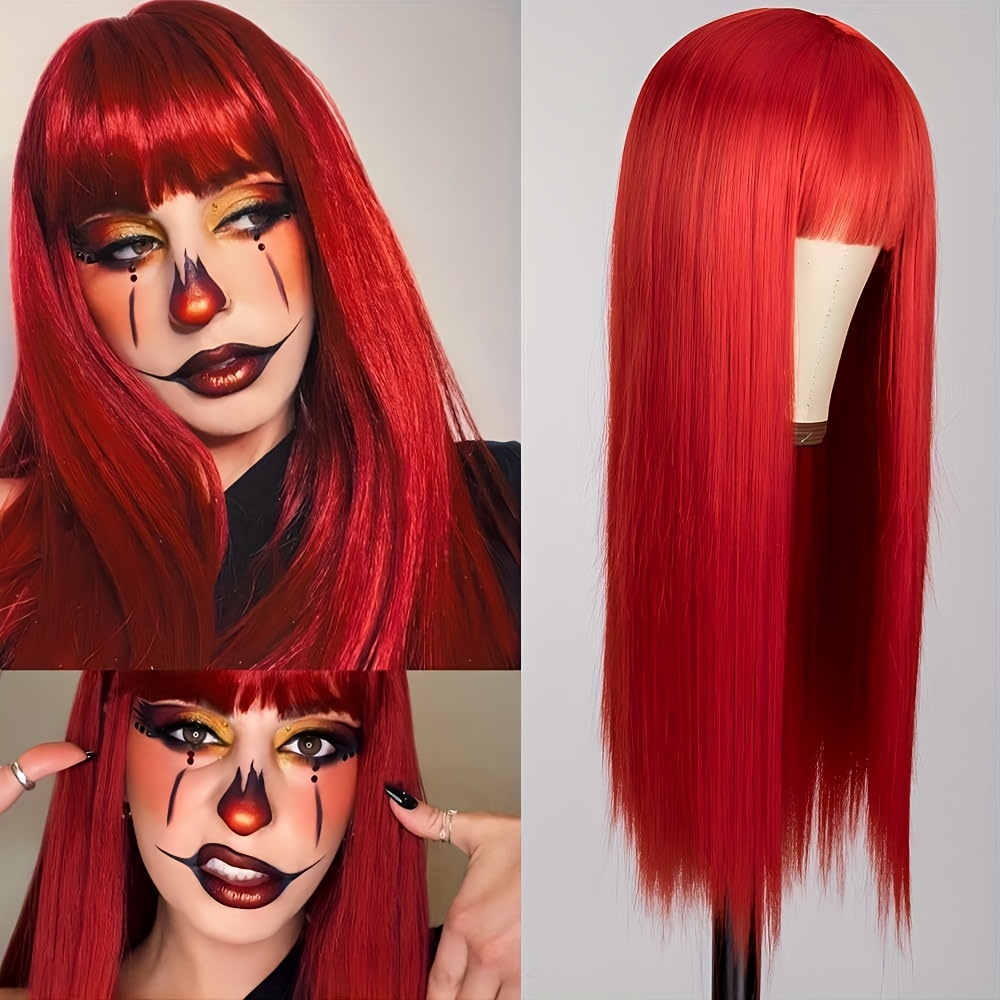 Black and Red Long Straight Bang Hair