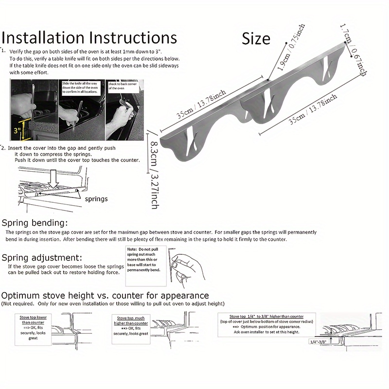 Countertop Oven Gap Filler, Gap Covers for Stove and Counter,Heat Resistant  and Easy-to-clean Brushed Stainless Steel, Heavy Gauge Metal Kitchen Oven