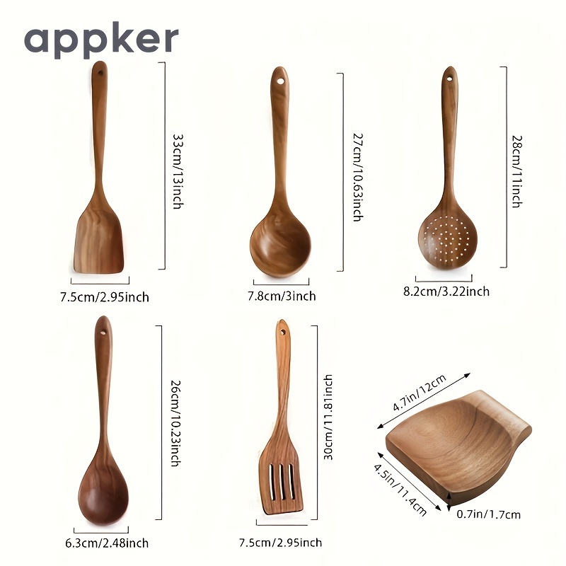 Juego de 9 cucharas de madera de piezas, utensilios de cocina de madera con  soporte