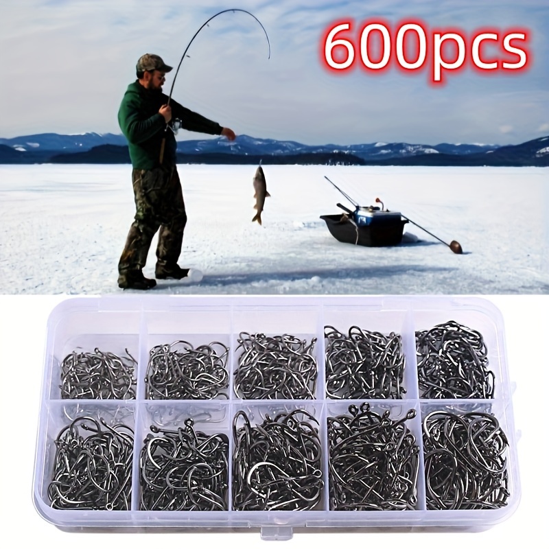 50pcc Premium Carbon Steel Fish Hook Set Barbed Single Loop - Temu