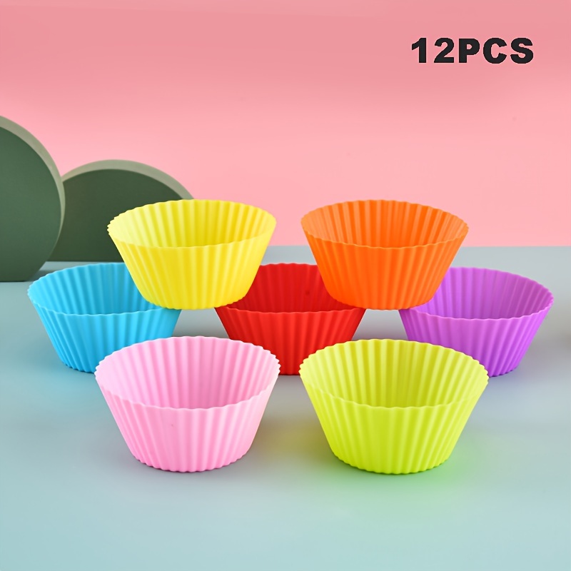 12pcs Heart Shaped Silicone Muffin Cups, Cupcake Liners, Cupcake