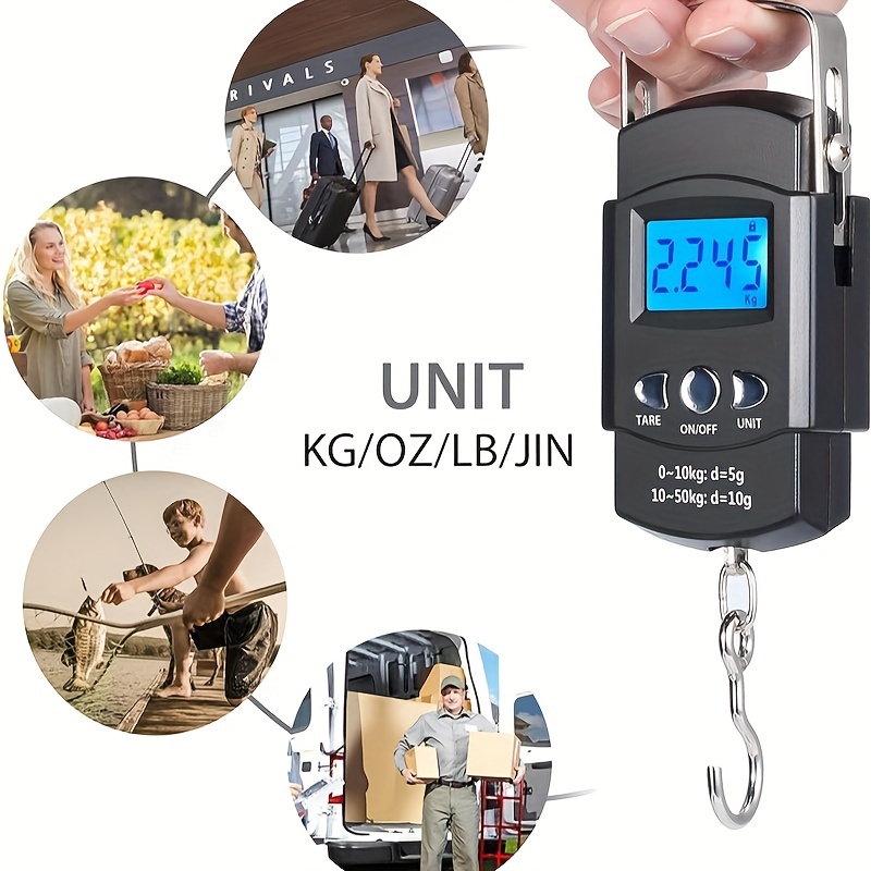 Digital Scale,Luggage Scale 50kg/110lb Portable Electronic LCD Digital  Travel Postal Fishing Hook Weight Scale with Tape Measure Hook and Backlit  LCD