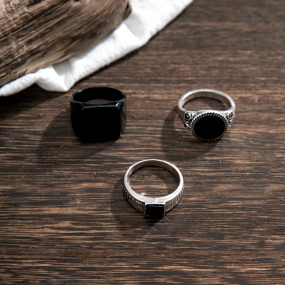 Men's Gemstone Ring Set Vintage Stackable Ring