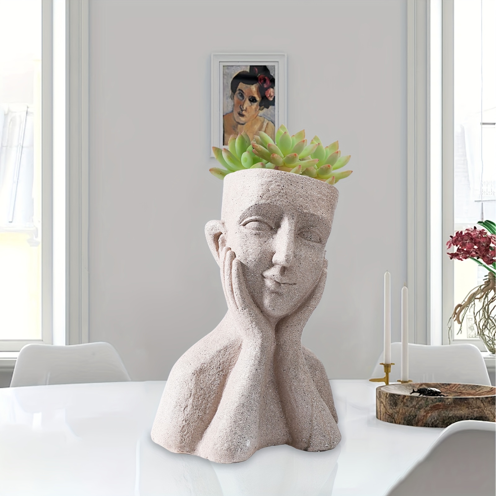 Comprar Estatua de cabeza de cara de niña, maceta para flores, macetas para  plantas suculentas, maceta nórdica (UNA)