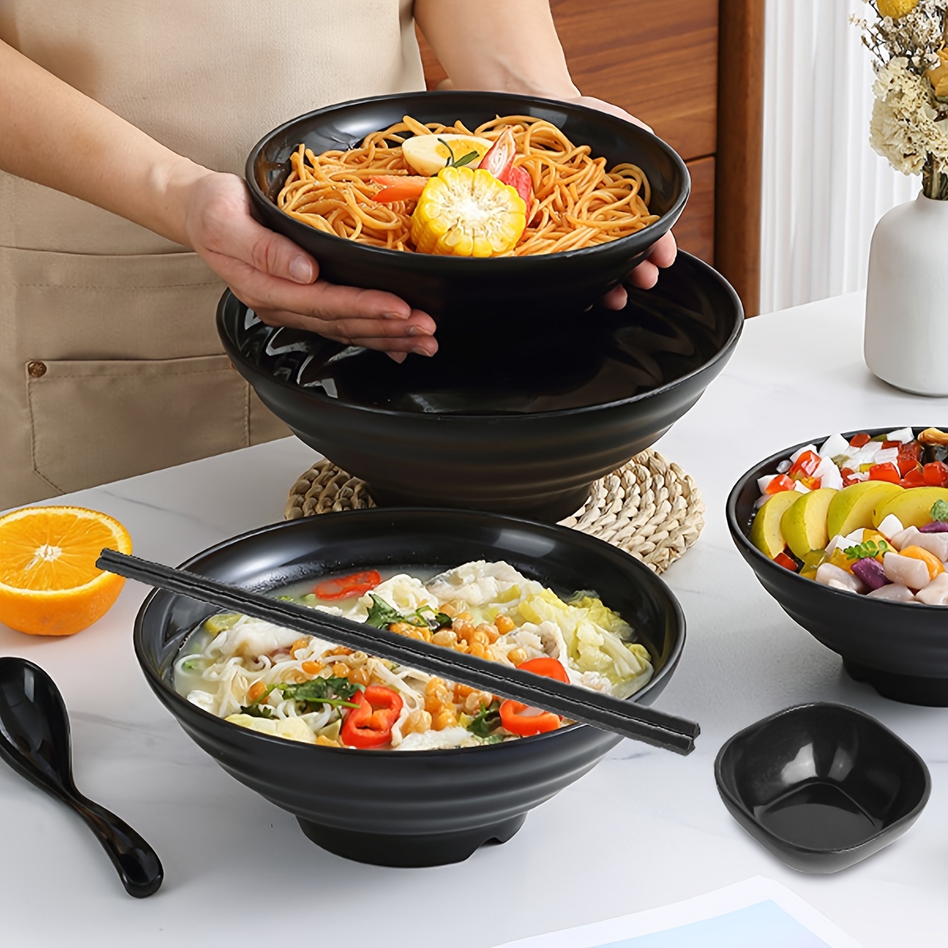 Cuffie Chef Juego de cuencos, 2 cuencos de ramen con palillos, cucharas de  sopa y platillos, cuenco de fideos de ramen de estilo japonés, elegantes