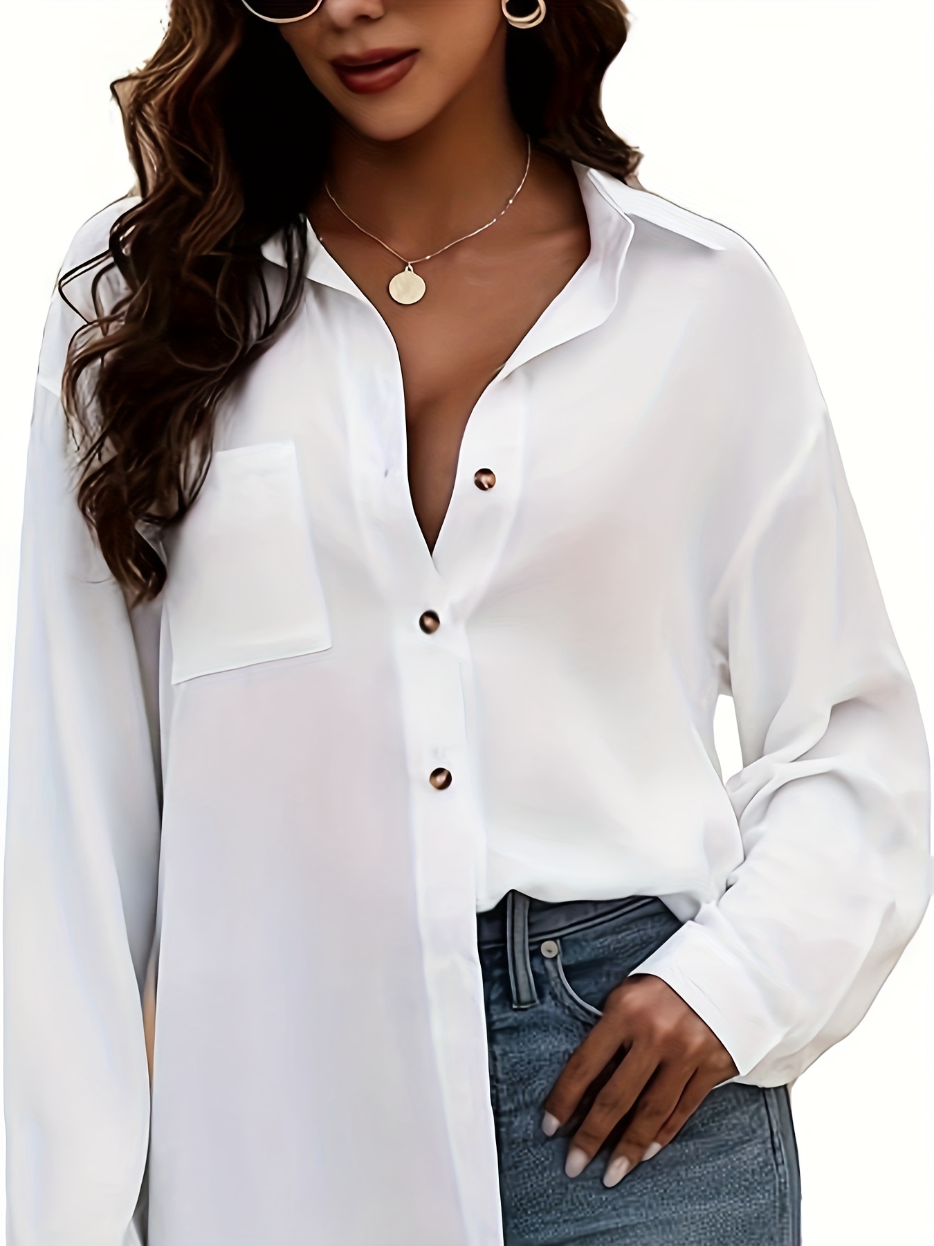 Versatile Solid Pocket Shirt Button Down Long Sleeve Shirt Casual