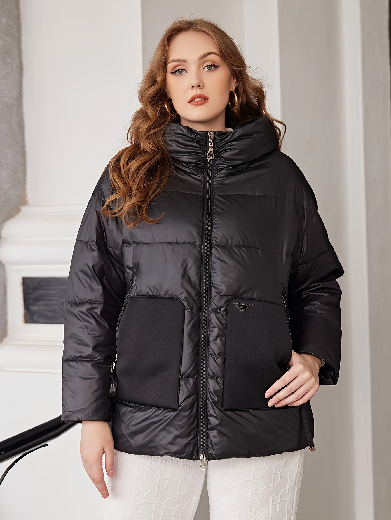 Plus Size Casual Winter Coat Women's Plus Solid Quilted Long - Temu Canada