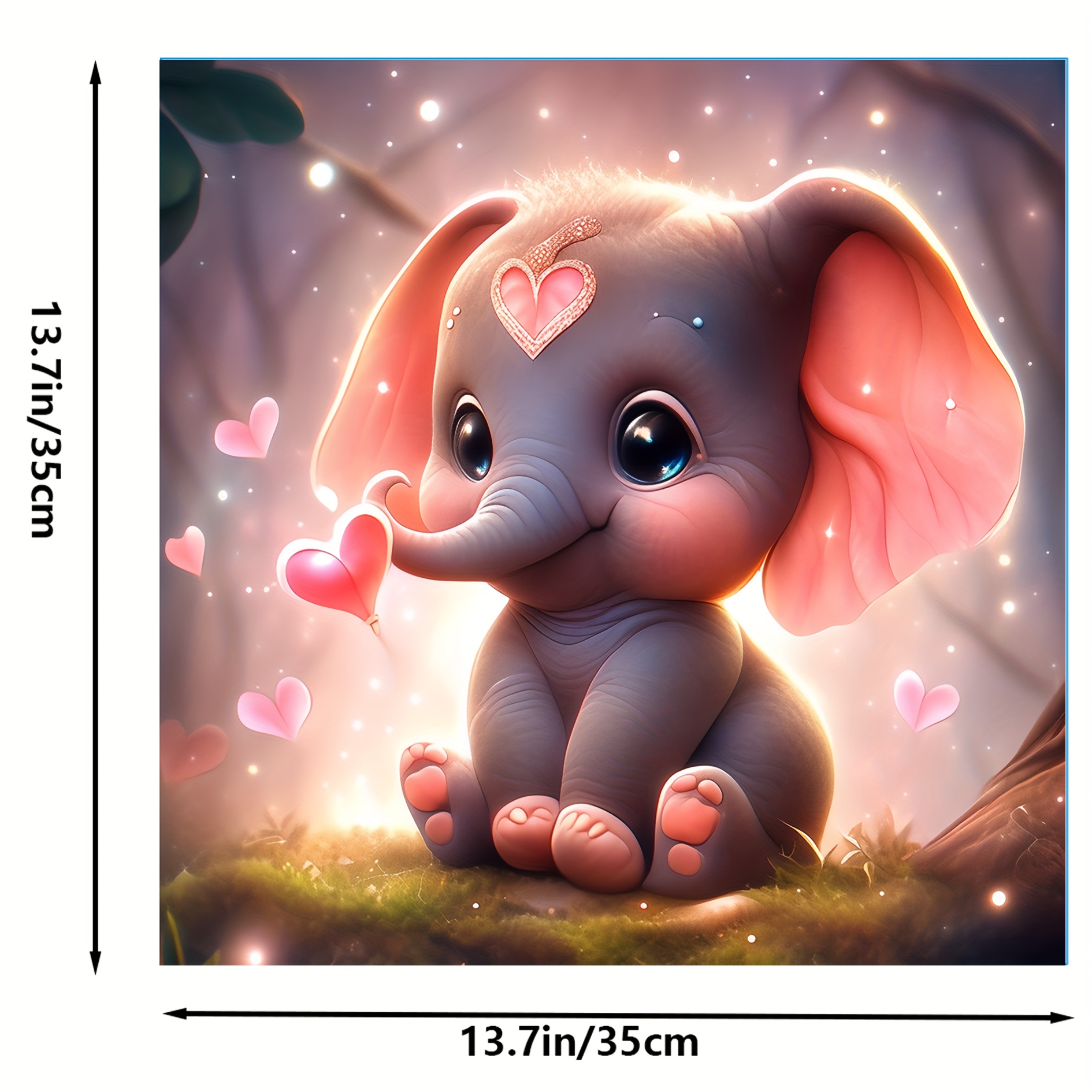 5D DIY Artificial Diamond Painting Frameless Cartoon Elephant Diamond  Painting For Living Room Bedroom Decoration 35*35cm/13.7*13.7in