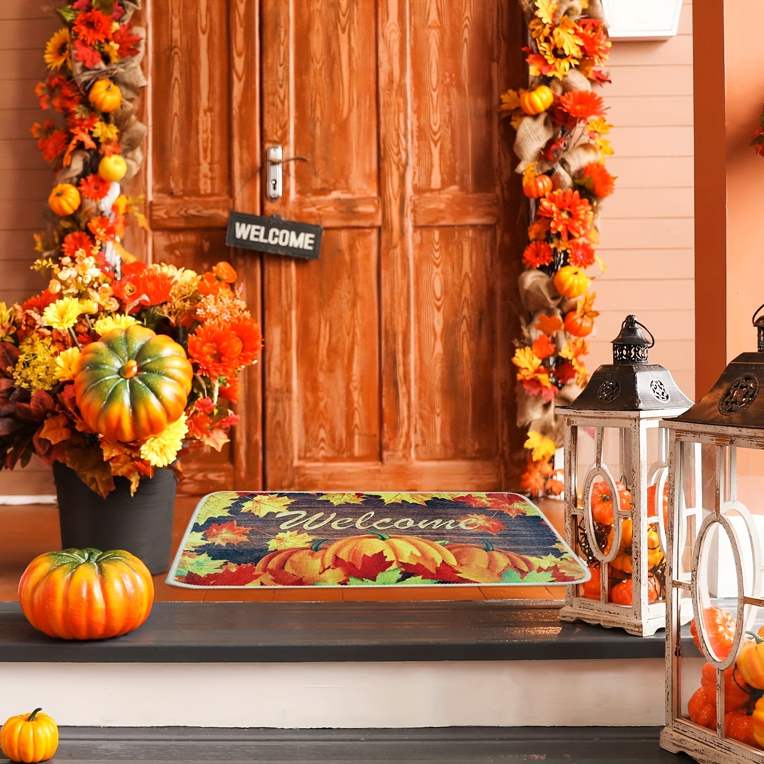 Welcome Pumpkin Pattern Door Mat | Fall Doormat | Welcome Mat | Cute  Pumpkin Fall Door Mat | Fall Autumn Decor Gift | Home Doormat
