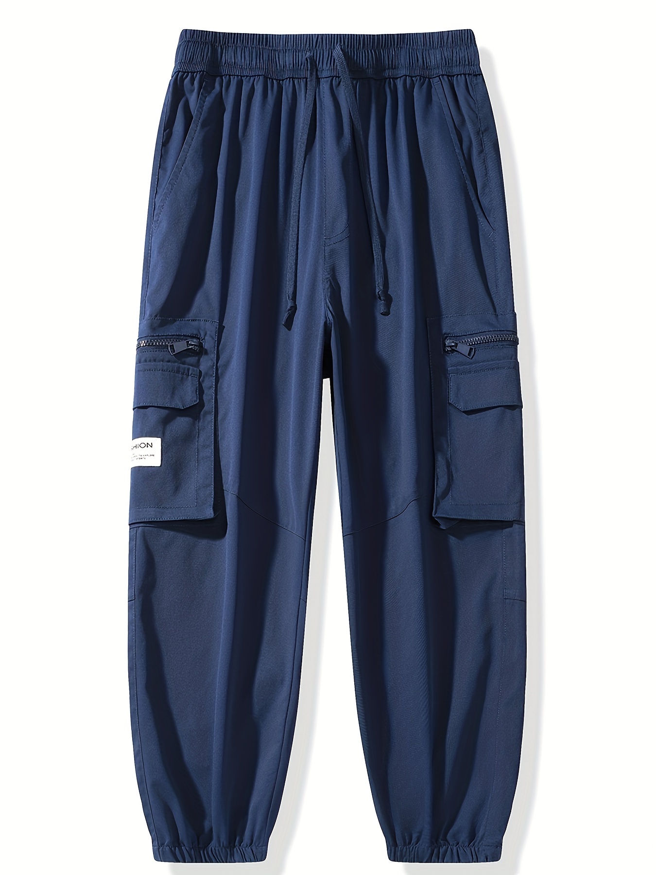 Men's Printed Cargo Pants, Multi Pocket Stretch Waist Drawstring