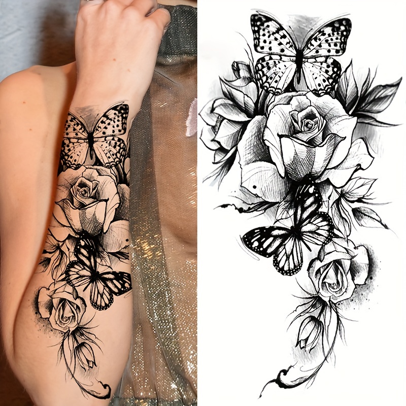Tatuajes Temporales Niños Black Butterfly Flor Pequeña Pegatina De