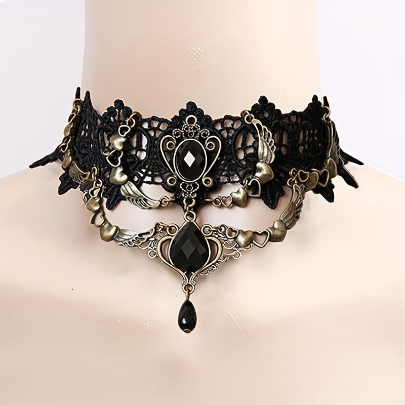 5Pcs/Set Halloween Jewelry, Jewels Ladies Elegant Gothic Steampunk Lace Black Color Necklace Party Cosplay Jewelry,Temu