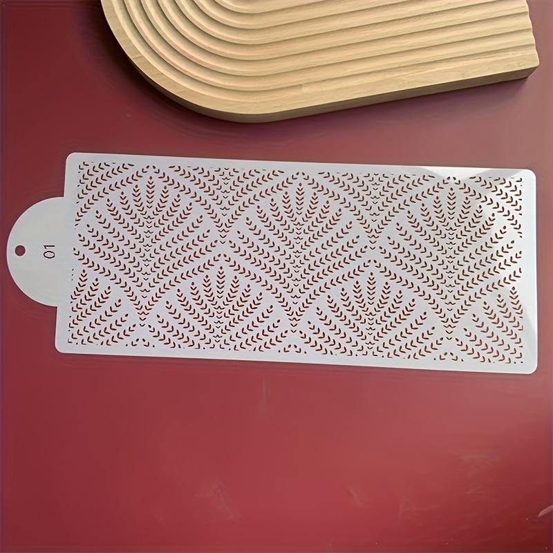 Image of A Cake Border Decoration Tool Featuring Wheat Ear Designs, Including A Stencil For Dusting Powdered Sugar