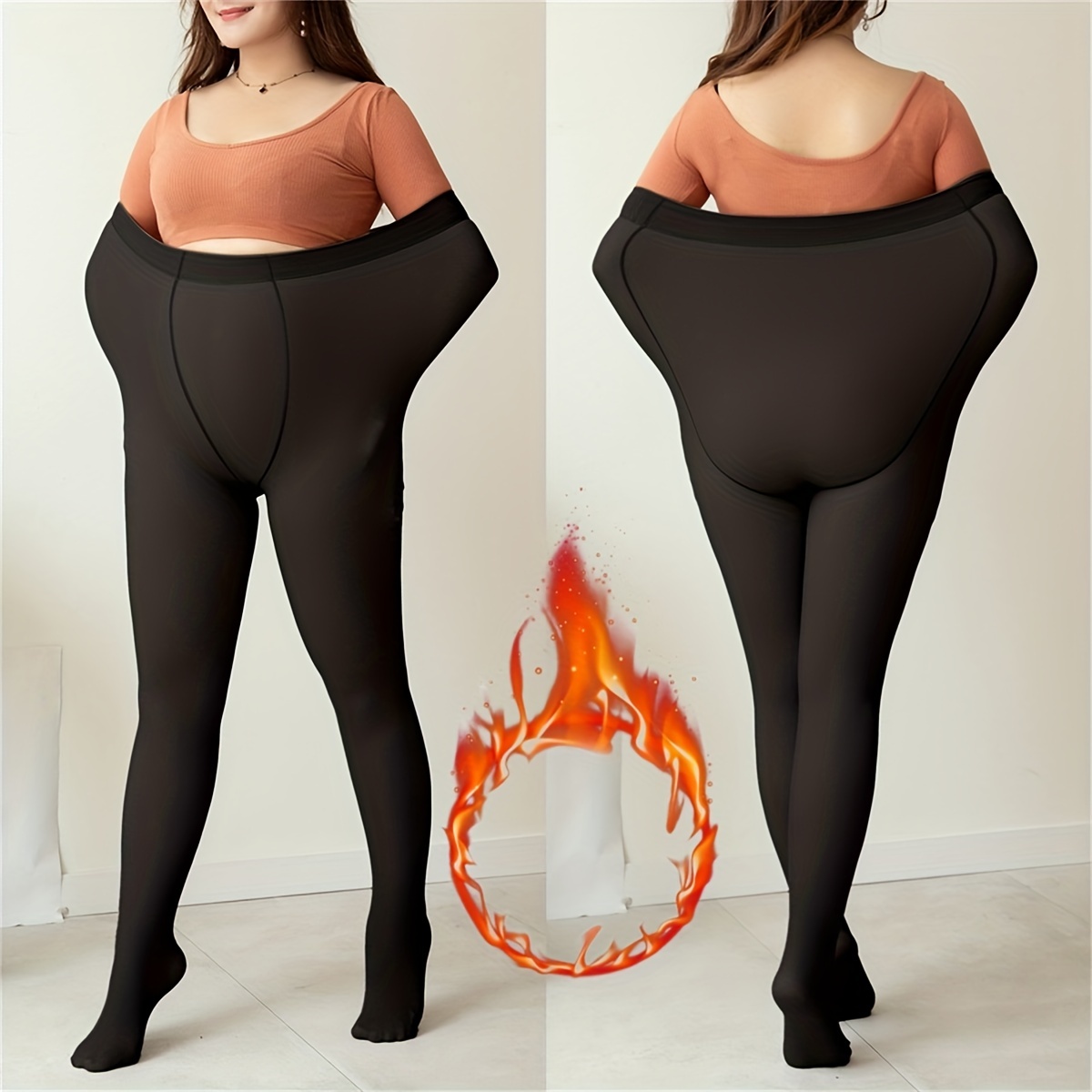 Plus Size Casual Stockings Women's Plus Solid Footed Fleece - Temu
