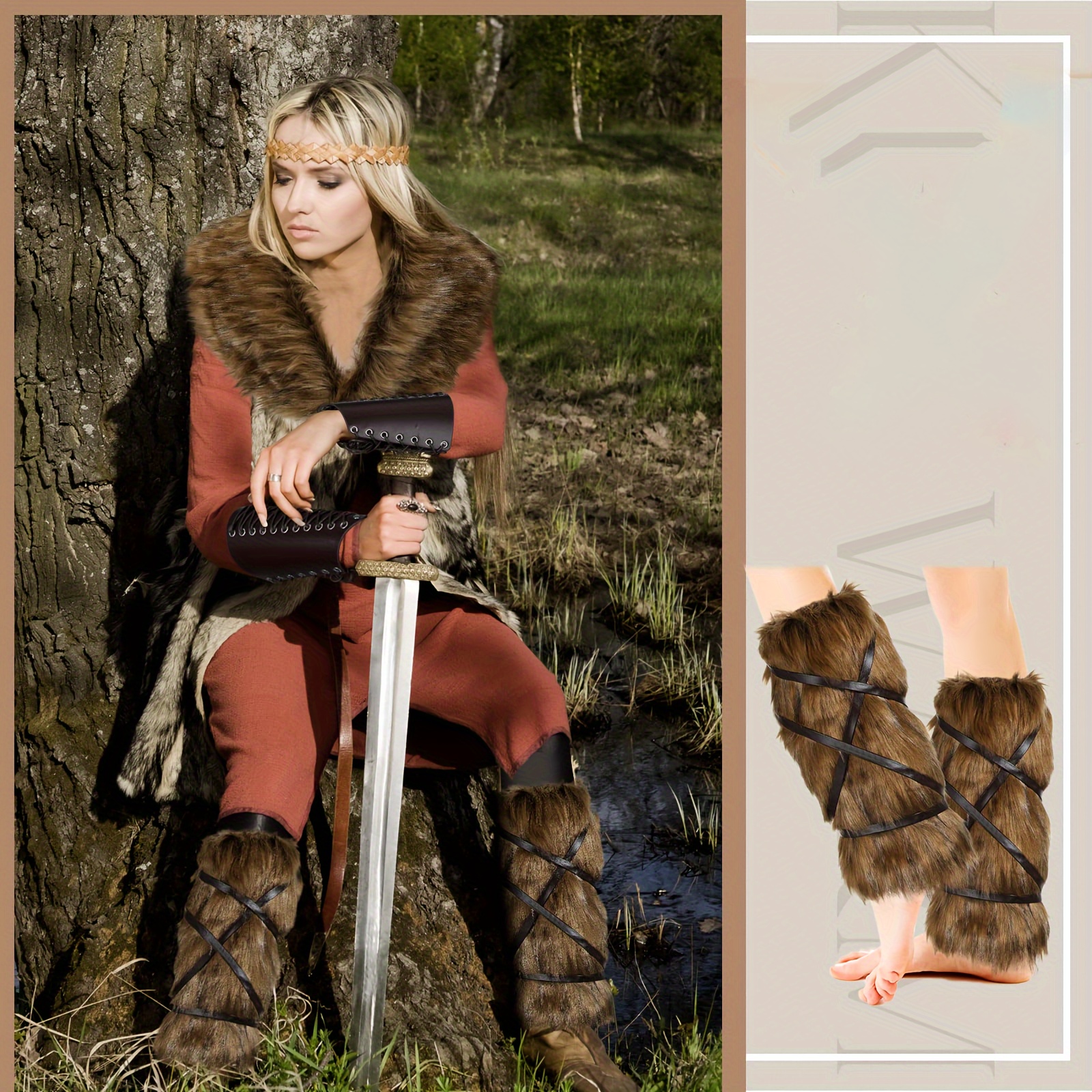 Viking Faux Fur Leggings, Boot Cover Leg Warmers, Halloween Costume Accessories, Medieval LARP Renaissance Cosplay Props,Temu