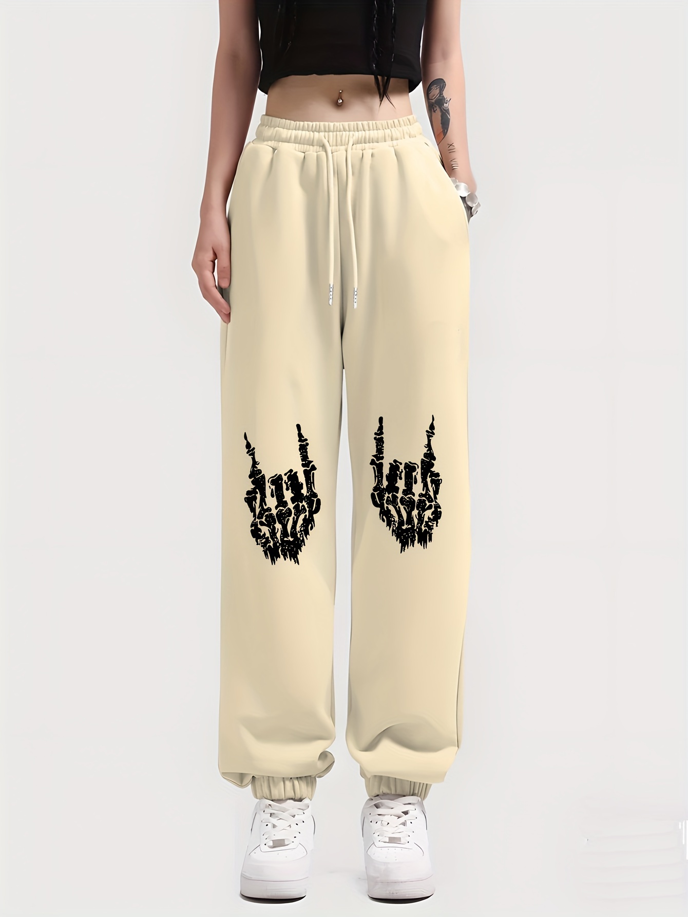 Halloween Skeleton Hands Print Casual Pants Loose Sports - Temu