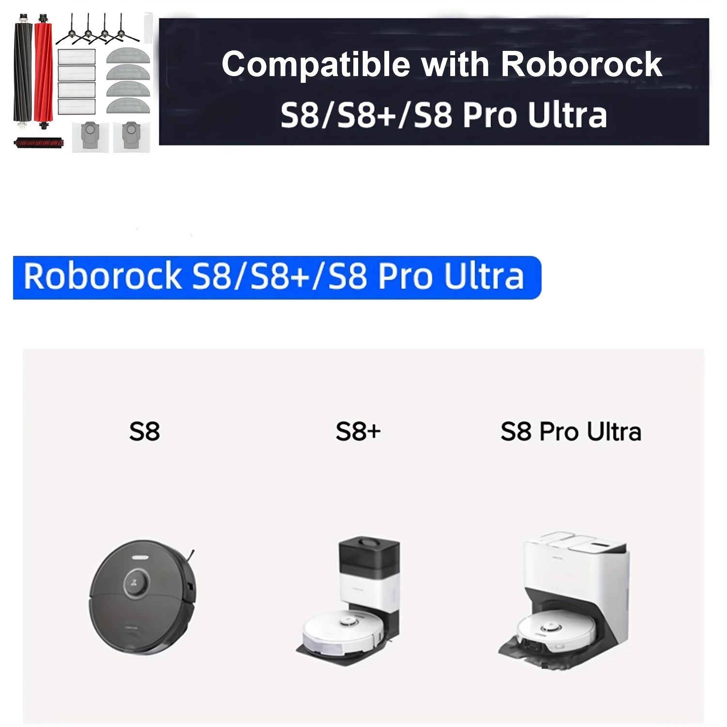 roborock S8 Robot Vacuum Mop and Main Brush Bundle, Black