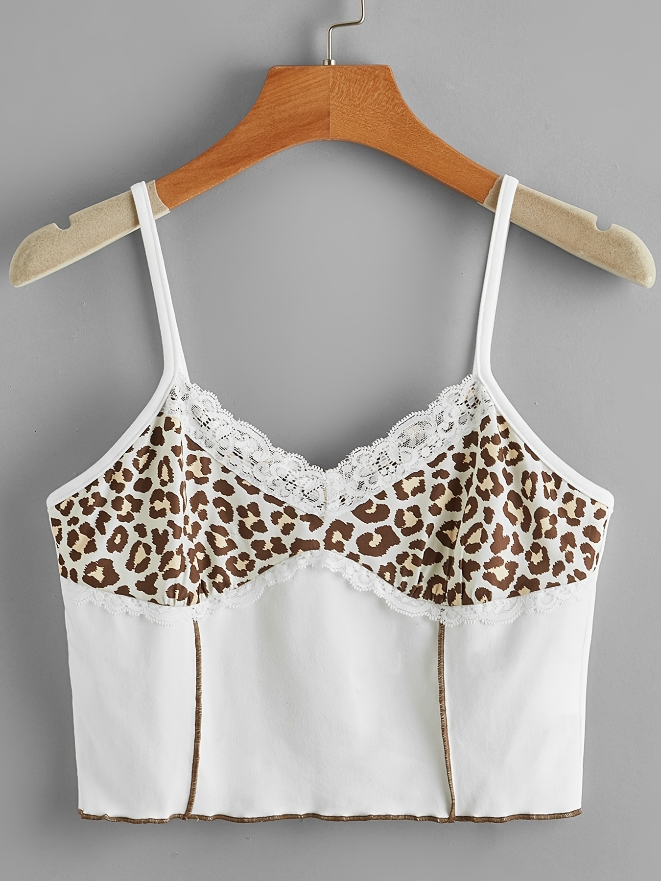 Leopard Print Lace Trim Cropped Camisole Top