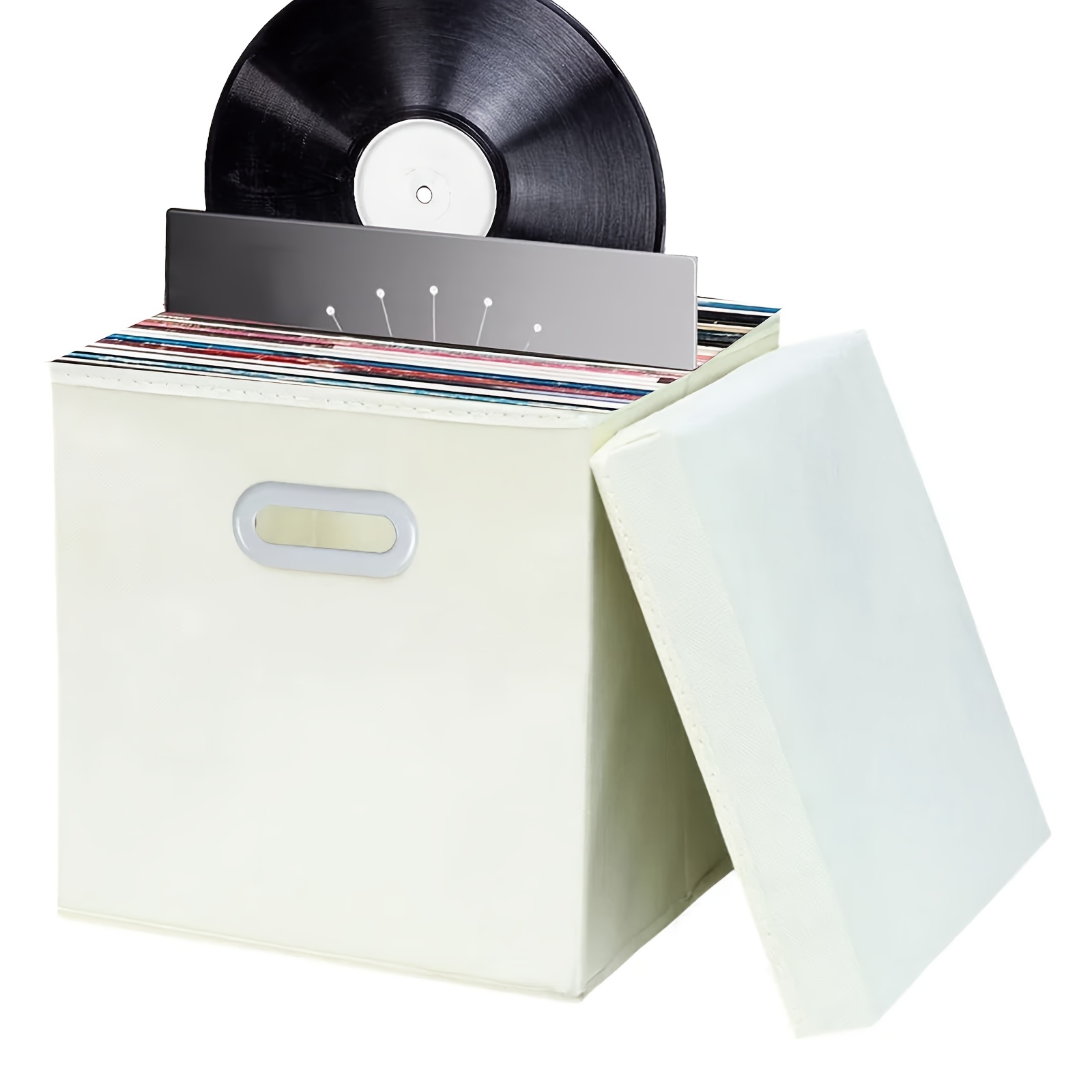 1pc Boîte De Rangement Pliable Pour Disques Vinyles Avec Poignées,  Porte-collection De Musique Pliable, Boîte