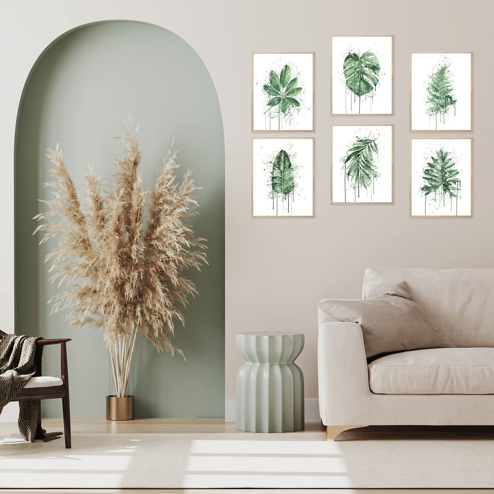Green Botanical Wall Art Print Set of 6 Natural Plant Leaves Home Decor  Aesthetic Bathroom Wall Art Canvas Painting Posters Leaf Prints Poster Set