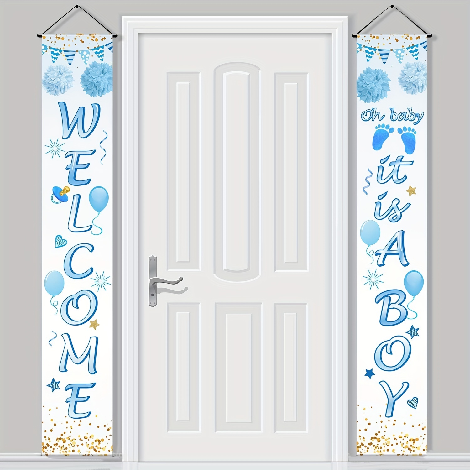

1 Pair, Welcome It's A Boy Porch Sign Door Banner, Baby Shower Decoration, Door Hanging, Porch Sign, Gender Reveal Baby Shower Party Supplies