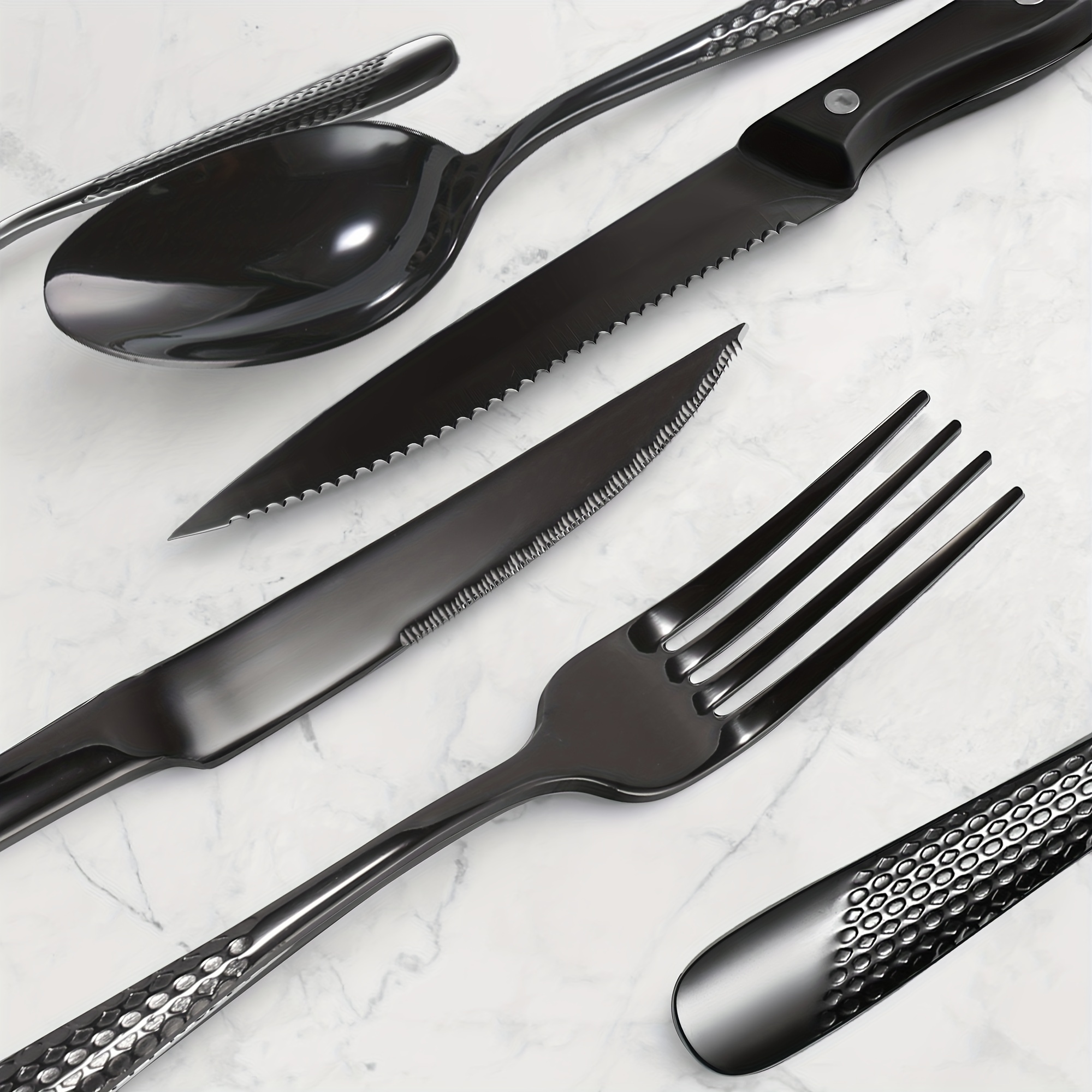 72-Piece Black Silverware Set, Umite Chef Flatware Set with Steak Knives  for