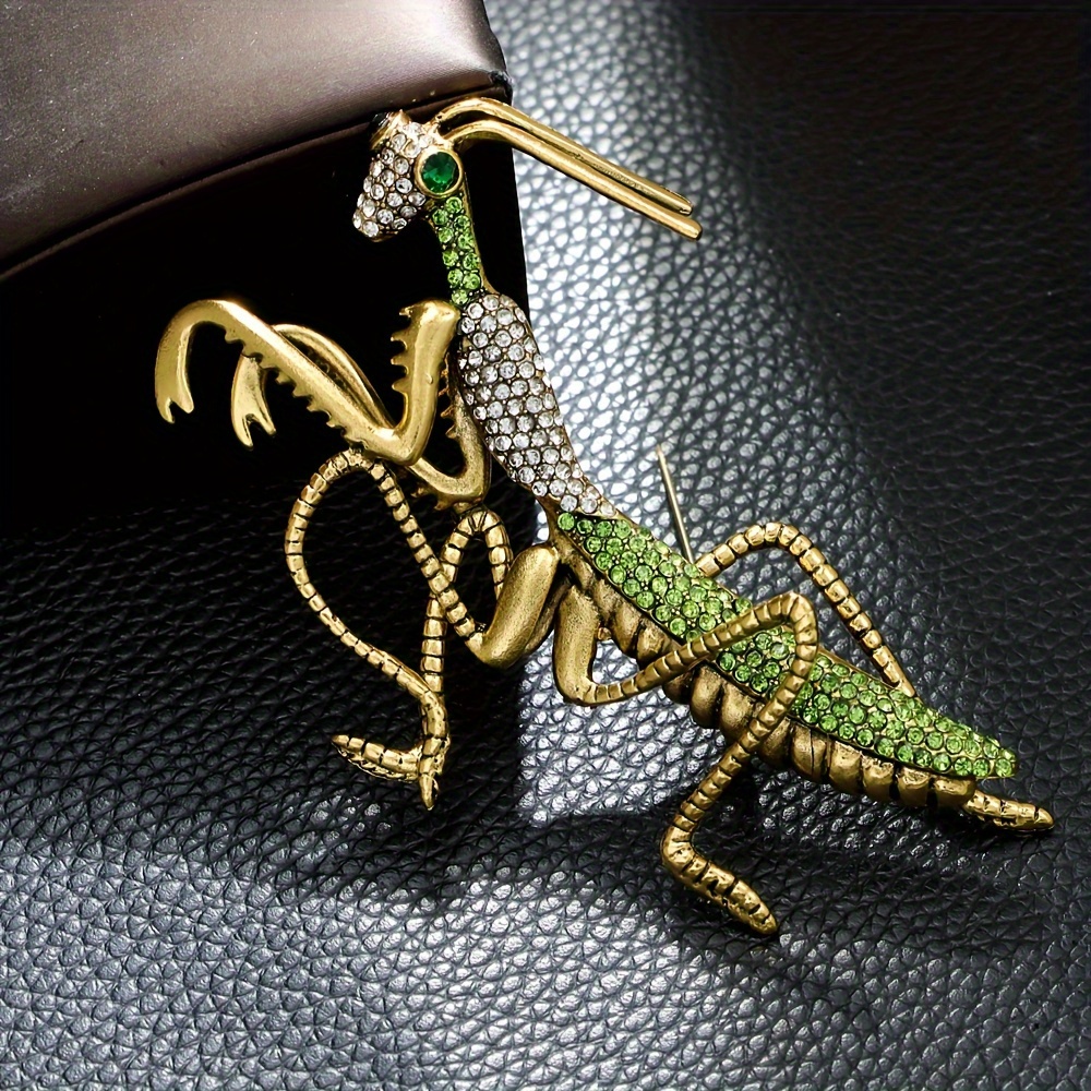 

1pc Inlaid Shiny Rhinestone Mantis Shape Alloy Brooch Vintage Style Brooch For Women Animal Theme