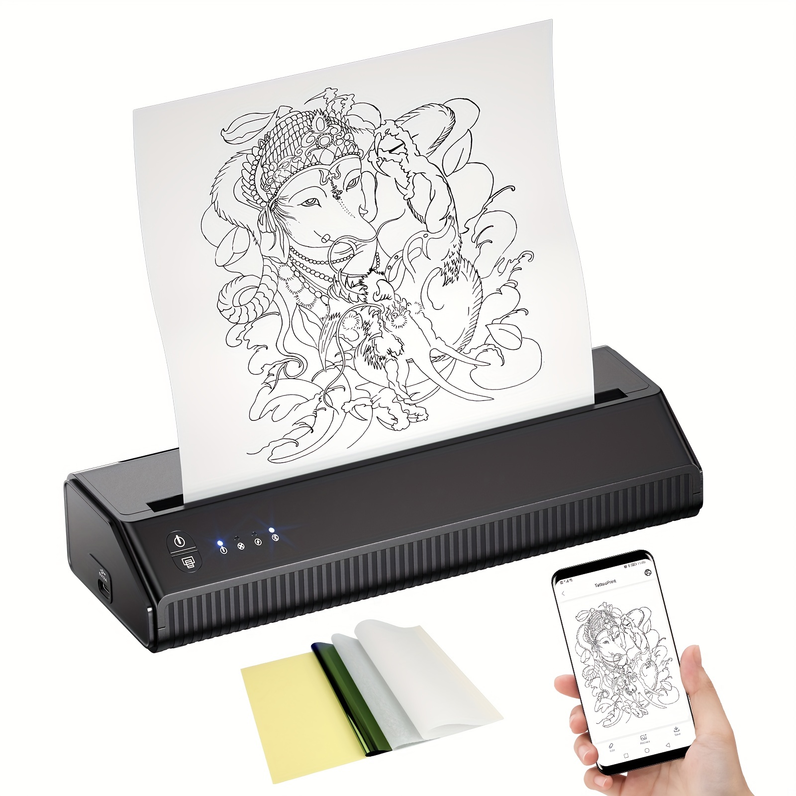 Atelics Cordless Tattoo Transfer Stencil Printer with 10Pcs Transfer Paper  Portable Tattoo Transfer Thermal Copier Machine for Temporary and Permanent  Compatible for iOS Phone Black