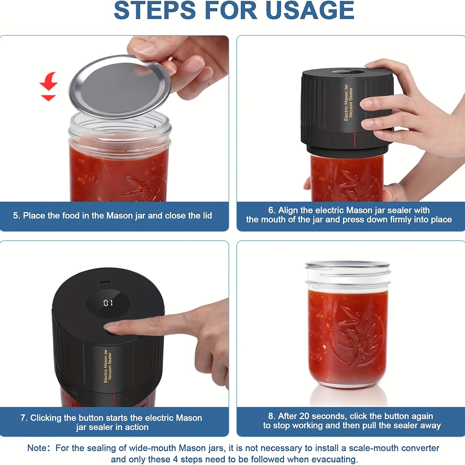 Electric Mason Jar Vacuum Sealer Kit for Wide & Regular Mouth Jars - Food  Storage, Fermentation, Compatible with FoodSaver Vacuum Canning Sealer