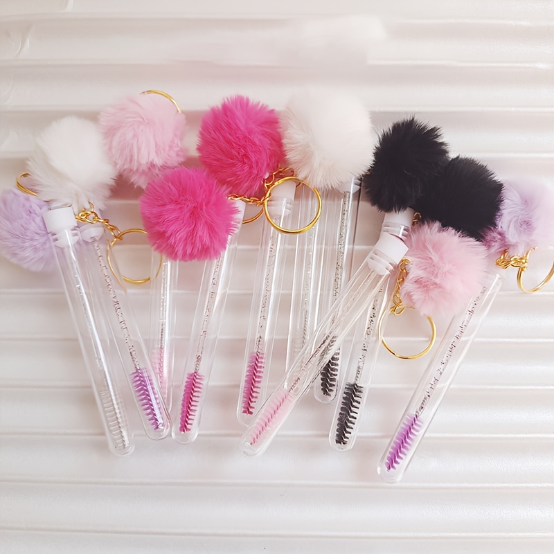 

10 Pcs Fluffy Pom Pom Mascara Wands, Eyebrow Brush With Golden Ring Handle, Polyester Bristle & Abs Plastic, Unscented, Combination Skin-compatible Makeup Tool Set