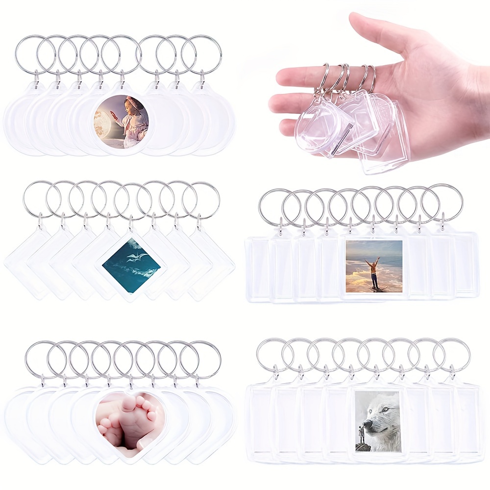 50pcs/lot Blank Acrylic Keychains Insert Photo Plastic Keyrings Square Key  Rectangle Heart Circular Accessories - Key Chains - AliExpress