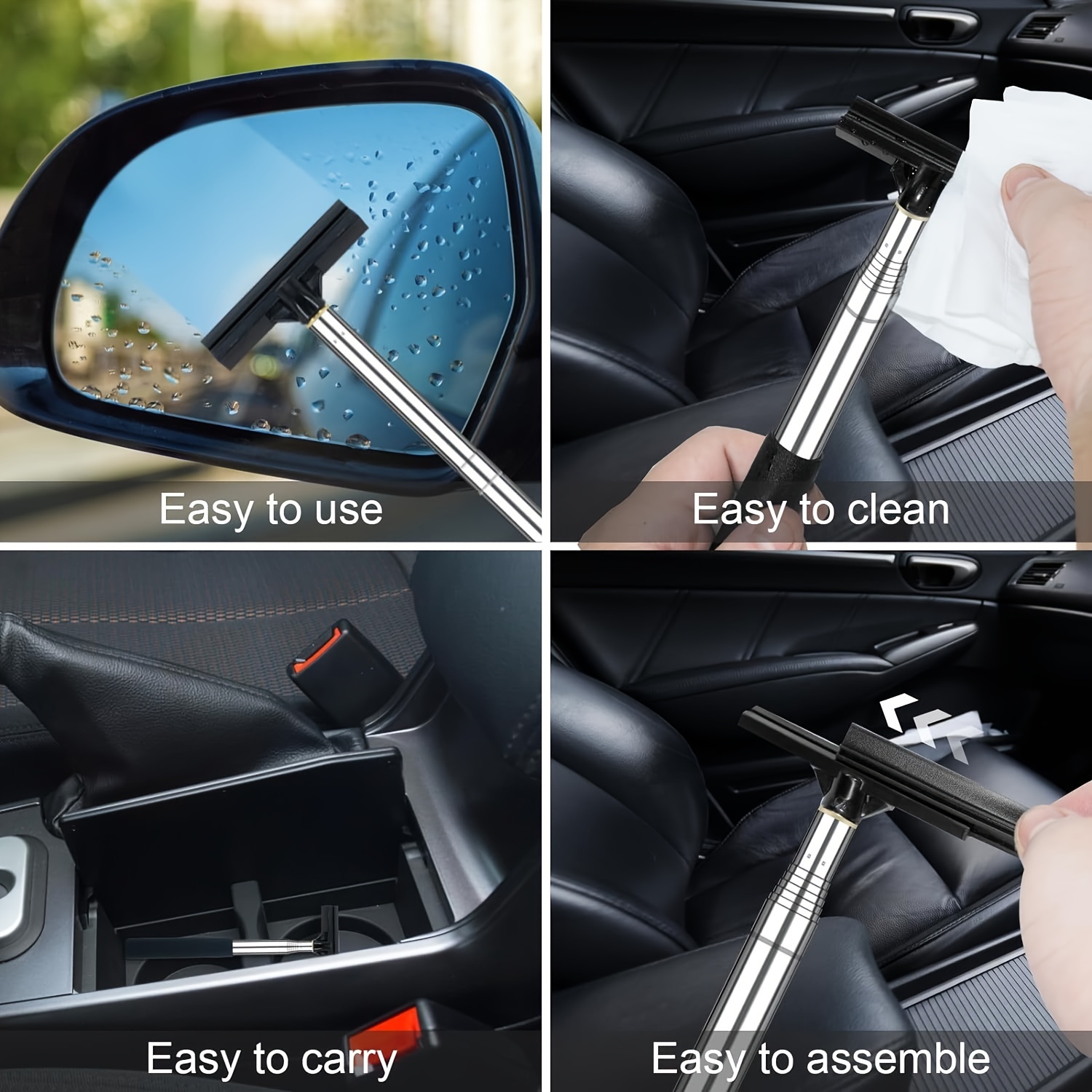 Car Side Mirror Squeegee, Metal Telescoping Mirror Squeegee Cleaner For All  Vehicles , Portable Extendable Mirror Wiper Tool, With Two Substitutions