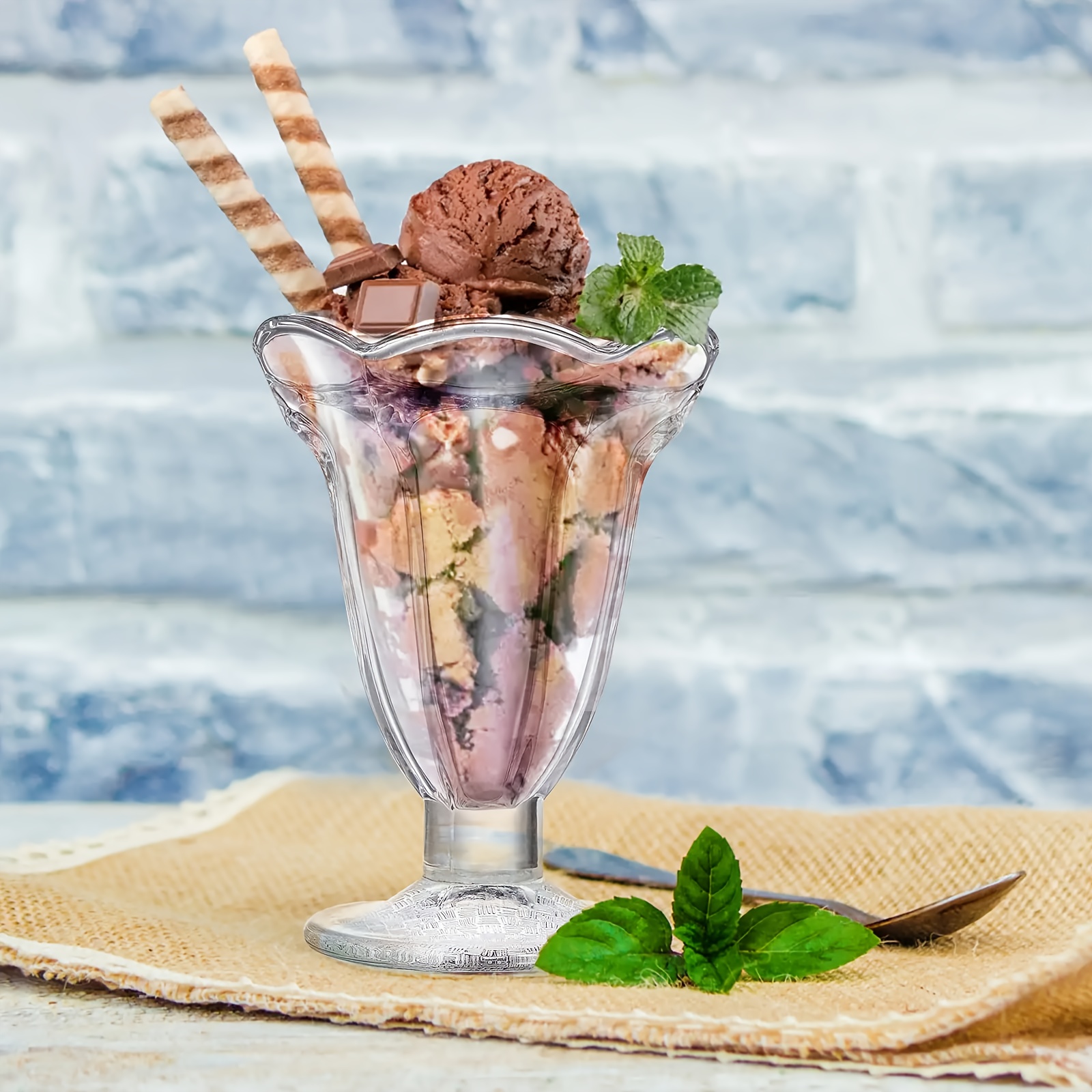 2er-Pack 200 ml Eisbecher aus * – wiederverwendbare, recycelbare Dessertschalen in Tulpenform für Milchshakes * Obst, Salat, Snacks, Cocktails – nur von Hand spülen. Mehrzweck-Glaswaren mit Stiel