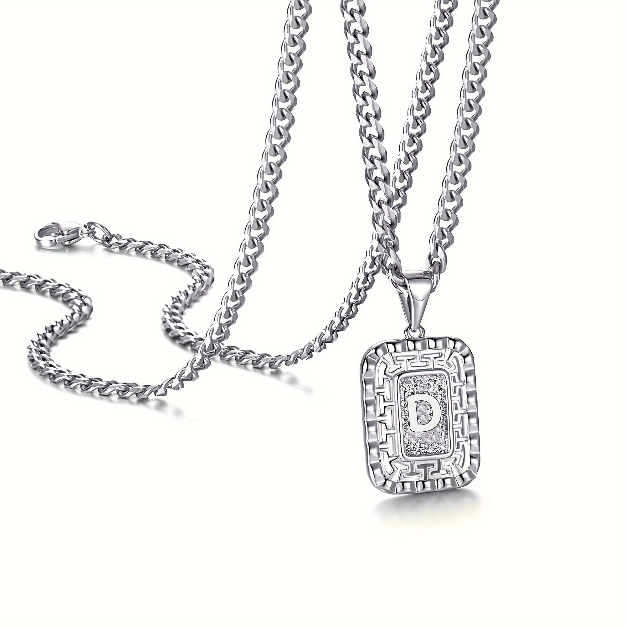 Initial Letter Pendant Necklace Men Women Cuban Chain - Temu Australia